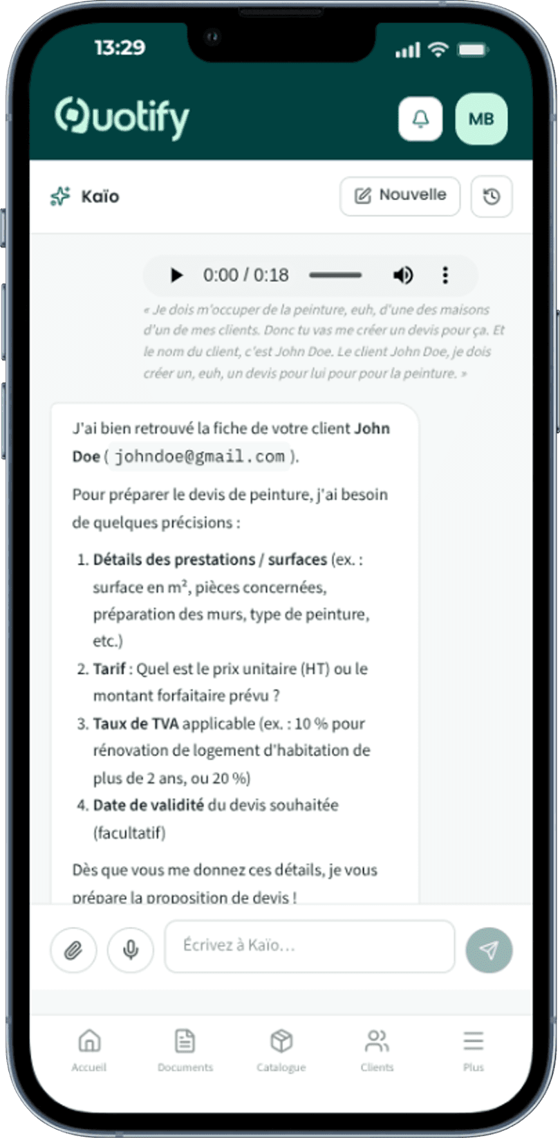 Kaïo, l'assistant vocal de Quotify